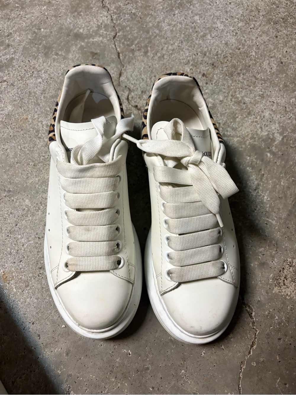 Alexander McQueen White Leather Sneakers with Leopard Heel